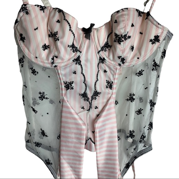 Victoria's Secret Corset Pink/White Black Garter Size 34B - Picture 4 of 11